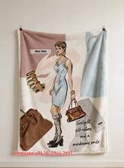 MiuMiu Pink & Light Blue Fashion Collage Print Flannel Sofa Throw Blanket – Elegant Brown Bag & Gold Accent IMG_0496